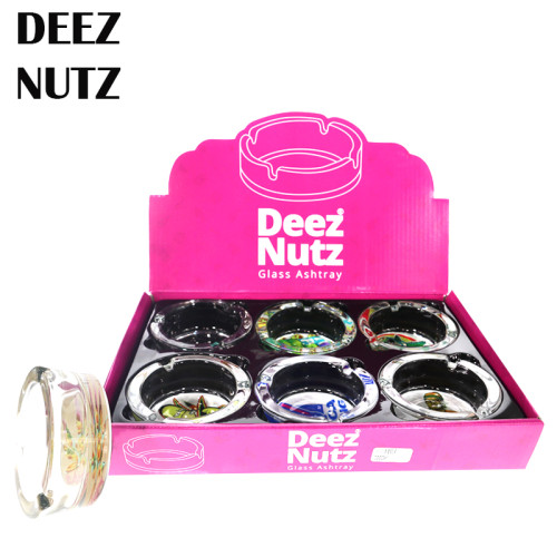 DEEZ NUTZ ROUND GLASS ASHTRAY 6CT/DISPLAY 